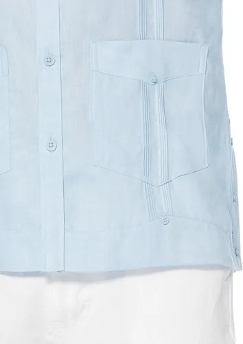 Vista 4 de Cubavera Camisa Guayabera de manga larga con cuatro bolsillos para hombre, 100 % de lino, detalle de pinzas, ajuste relajado
