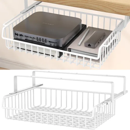 Vista 7 de ENONCI Cajón Bajo Escritorio, Diseño Deslizante, Sin Taladro, Organización de Cables Bajo Mesa Metálica, Bandeja Organizadora de Almacenamiento Bajo