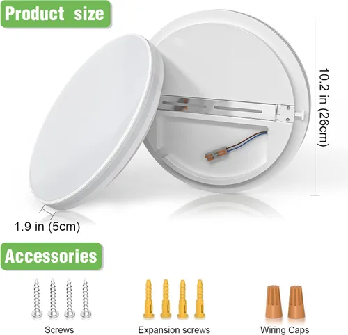 Vista 3 de Airand - Lámpara de techo de 10.2 pulgadas, montaje empotrado, luz de techo LED de 20 W, luz blanca diurna, 5000 K, redonda, impermeable