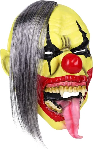 Vista 4 de SIQITECHNO Máscara de payaso verde con pelo, máscara de miedo de Halloween, disfraz de terror, accesorios de fiesta