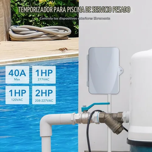 Vista 6 de BN-LINK Temporizador de bomba de piscina, caja de temporizador digital para exteriores, resistente programable de 7 días, 2 HP 40 A máximo, 120