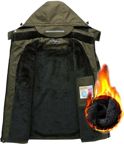 Vista 6 de Chaqueta impermeable de esquí de montaña para hombre, resistente al viento, abrigo cálido con capucha para invierno