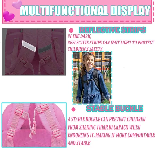 Vista 6 de Mochila con ruedas para niñas, mochila con ruedas, mochilas para primaria con lonchera y equipaje, Rosado, Estética