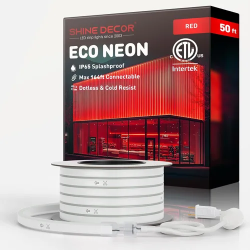 Vista 26 de Shine Decor Tira de luces LED AC 120V, cuerda de neón eco de 120 LED/m sin puntos, conectable y cortable, IP65 impermeable y resistente al clima