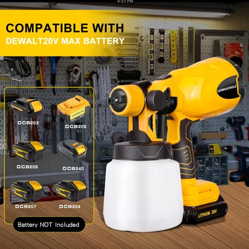 Vista 2 de Pulverizador de pintura inalámbrico sin aire para batería Dewalt de 20 V MAX (solo herramienta) HVLP con motor sin escobillas de 800 W, 4 boquillas