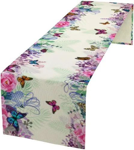 Vista 14 de Camino de mesa de mariposa, acuarela púrpura con mariposas de ensueño, camino de mesa para el hogar, interior, exterior, cocina, fiesta, decoración