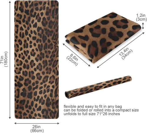 Vista 5 de Tapete de yoga con estampado de leopardo, antideslizante, de goma natural, para entrenamiento en casa, gimnasio, estiramiento, pilates, con bolsa