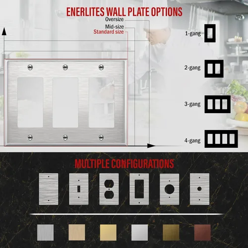 Vista 20 de ENERLITES Placa decorativa doble de metal para interruptor o receptáculo, placa de pared de acero inoxidable, resistente a la corrosión