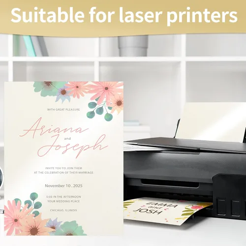 Vista 4 de 25 hojas de cartulina color crema brillante de 8.5 x 11 pulgadas, papel de impresora pesado de 92 libras para invitaciones de boda, manualidades