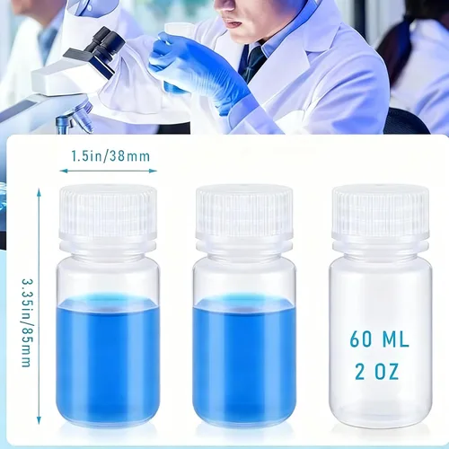 Vista 2 de Hoolerry 20 piezas 2 oz 60 ml botellas de muestra de plástico de grado laboratorio de polipropileno de boca ancha botellas de reactivo con tapas