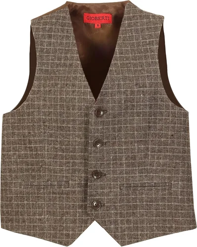 Vista 18 de Gioberti Chaleco de traje formal a cuadros Tweed para niño 63 - Gráfico Marrón