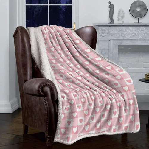 Vista 3 de Chic D Sherpa Manta de cama (fleece) Día de San Valentín Sweetheart, ultra suave, manta para sofá para mujeres/niños, color rosa y blanco