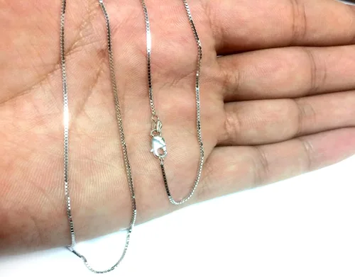 Vista 5 de Jewelry Affairs 18k White Solid Gold Mirror Box Chain Necklace, 0.8mm