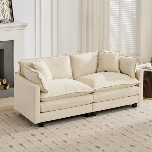 Vista 73 de Sofá seccional modular, sofá seccional en forma de L de 76.7 pulgadas con otomana móvil, cómodo loveseat de chenilla nube con reposabrazos
