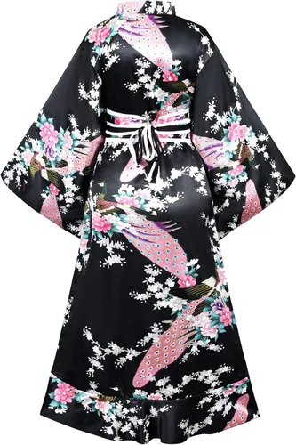 Vista 4 de Elibelle Kimono para mujer Geisha Yukata Sweet Tuxedo Ruffle Dress Blossom Satin Bathrobe Sleep Fan Tabi Socks Set