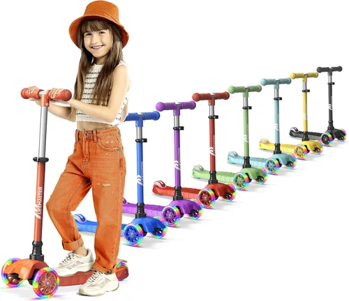 Vista 17 de Lifemaster Mini 3-Wheel Kids Scooter with Multi-Color Wheel Lights – 4-Height Adjustable Handlebar, Wide Anti-Slip Deck, Child Safety Certified