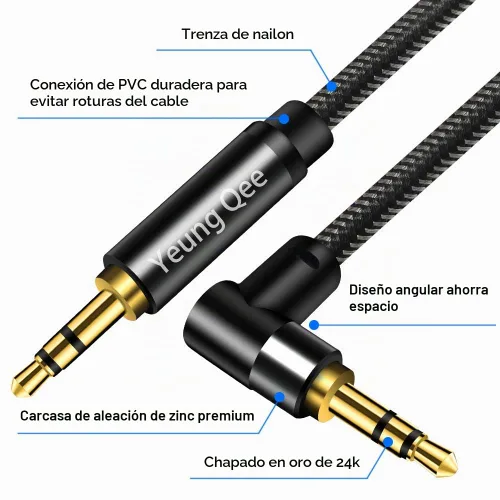 Vista 4 de Cable auxiliar de 0.138 in de 1 pie, cable de audio estéreo trenzado de nailon de 0.138 in macho a macho, adaptador de entrada auxiliar