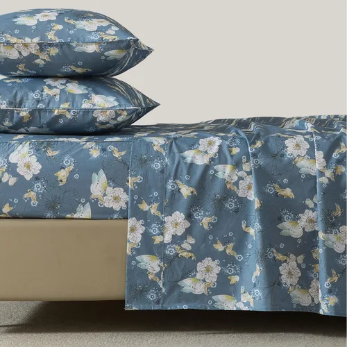 Vista 10 de FADFAY Juego de sábanas tamaño King, sábanas de algodón percal rosa floral con bolsillo profundo, ropa de cama vintage lujosa azul con estampado