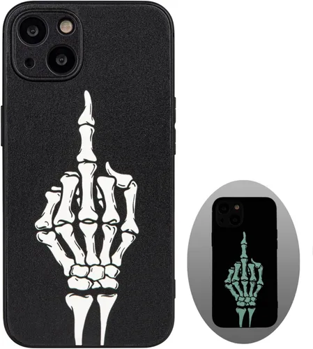 Vista 17 de X spirit Funda genial para iPhone 11, diseño de esqueleto de calavera, estilo gótico atrevido emo luminoso, dedo medio, rock n roll, se ilumina