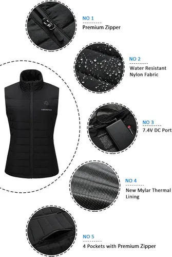 Vista 5 de Venustas Chaleco térmico para mujer con batería de 74 V ropa térmica para mujer