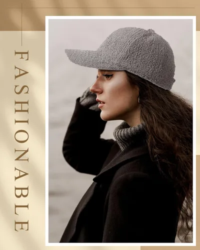 Vista 5 de 6 gorras de béisbol de invierno cálidas de felpa de lana de cordero sintética mullida, gorro mullido para mujeres y hombres, viajes al aire libre
