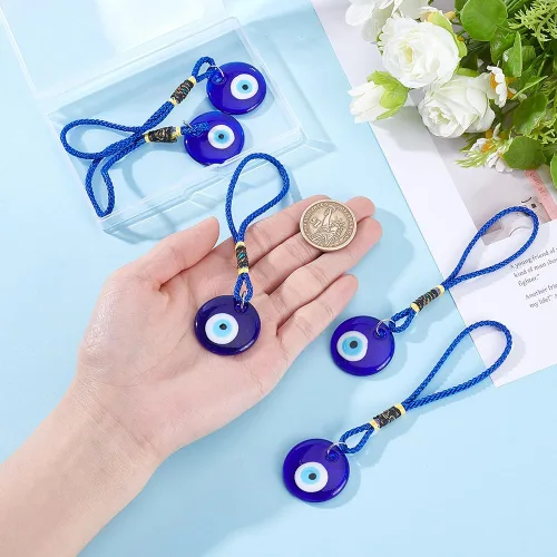 Vista 3 de 5 piezas de adorno colgante azul de ojo turco para coche, colgante de cristal colgante de coche de buena suerte, amuleto turco griego, accesorio