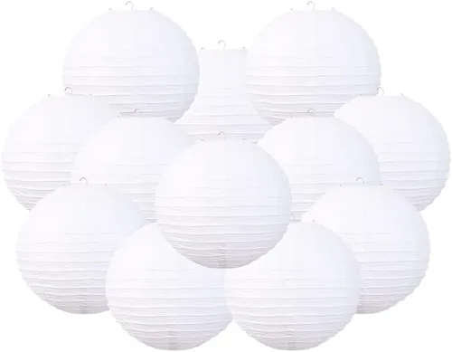 Vista 3 de Juego de 12 linternas de papel de estilo chino, adecuadas para decoración de fiestas (azul claro, 12 pulgadas)