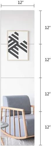 Vista 2 de Juego de 4 espejos de pared, espejo de longitud completa con accesorios de instalación, azulejos de espejo para baño, dormitorio, 12 pulgadas
