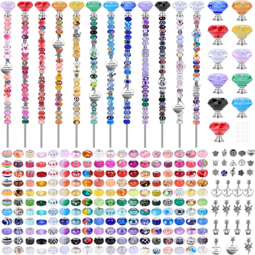 Vista 15 de Kit de 158 piezas de varitas de hadas de bricolaje para jardín, múltiples esquemas de color con cuentas europeas, cristales y puntas de diamante