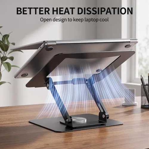 Vista 5 de SOUNDANCE Soporte giratorio 360º para laptop, elevador ergonómico para computadora de escritorio, soporte de metal multiángulo de altura ajustable