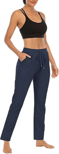 Vista 5 de Lastesso Pantalones cómodos para mujer, talla pequeña, de tiro medio, con cordón y cordón elástico, para otoño, para descansar
