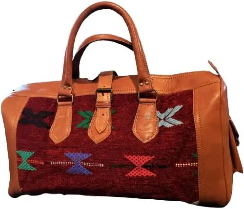 Vista 2 de Bolsa de viaje Kilim y piel roja