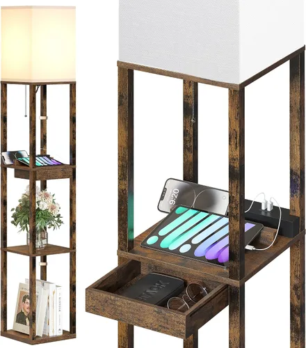 Vista 7 de SUNMORY - Lámpara de pie con estantes, lámpara de pie regulable con luz RGB y control por APP, lámpara de pie alta con estantes para sala de estar