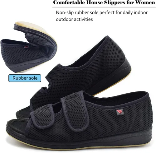 Vista 4 de Mei MACLEOD Cómodas pantuflas de casa con edema y artritis para diabéticos y pies planos hinchados para mujer, 10 ancho