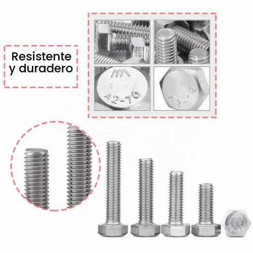 Vista 4 de Juego de pernos y tuercas con exterior hexagonal, mecánicos de acero inoxidable 304, maquinaria industrial, Tornillos hexagonales