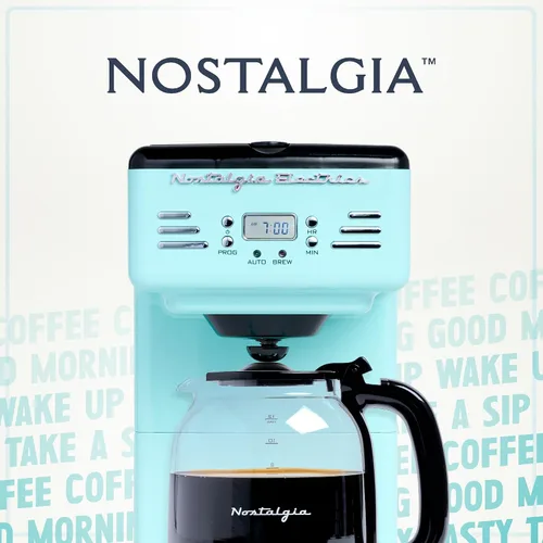 Vista 6 de Nostalgia Cafetera programable retro de 12 tazas con pantalla LED, apagado automático y mantiene el calor, función de pausa y servicio, aguamarina