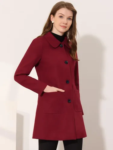 Vista 3 de Allegra K Gabardina de invierno con cuello vuelto para mujer, Café