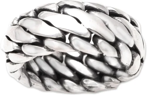 Vista 3 de NOVICA Anillo artesanal hecho a mano de plata de ley 925 Indonesia 'Sanca Kembang Python