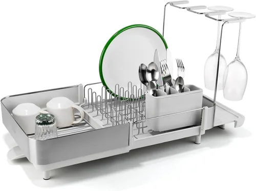 Vista 17 de Joseph Joseph Escurridor extensible de platos con dos piezas, acero inoxidable, antiarañazos, escurridor de utensilios móvil y boquilla de drenaje