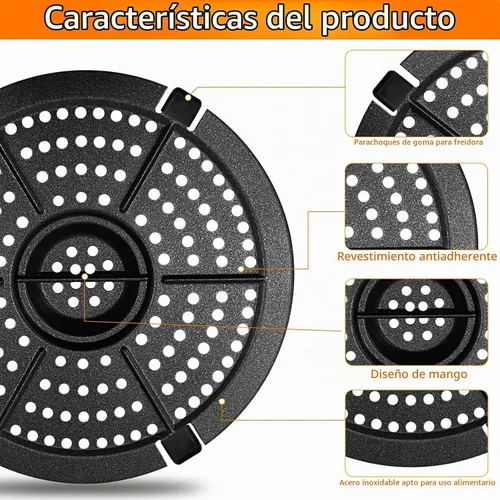 Vista 6 de Bandeja para parrilla, bandeja de repuesto para freidora de aire redonda de 6.1 pulgadas, 2 cuartos de galón, accesorios para placa para parrilla