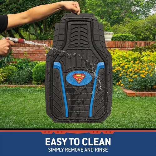 Vista 8 de BDK Warner Bros DC Comics Armored Superman Todo Tipo de Clima, Tapetes de Goma Resistente Universal para Coche, Agarre Antideslizante, 2 Piezas