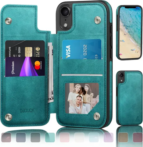 Vista 12 de DJDUCK Funda diseñada para iPhone XR con tarjetero y cierre magnético, protección de piel con bloqueo RFID, a prueba de golpes, para mujeres