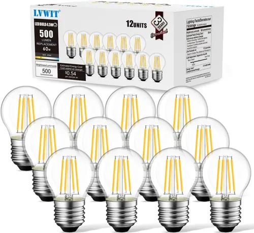 Vista 11 de LVWIT Bombilla de filamento LED G14, equivalente a 60 W, blanco cálido de 4.5W-Transparente
