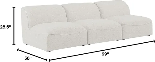 Vista 3 de Meridian Furniture 683Cream-S99 Colección Miramar Modern Sofá modular tapizado con textura de lino contemporáneo, crema, 99 pulgadas de ancho x 38