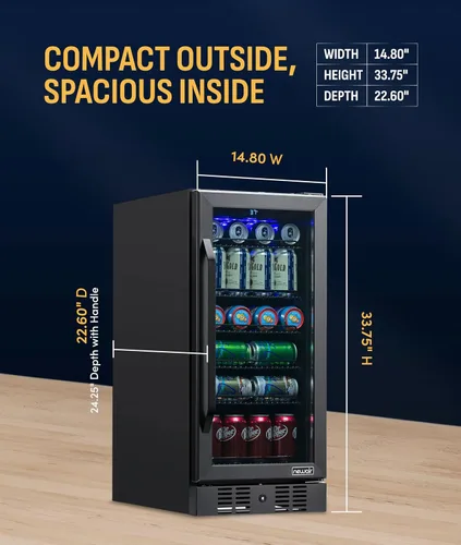 Vista 4 de NewAir Refrigerador de bebidas integrado para 96 latas, mini refrigerador pequeño de 15 pulgadas para dormitorio, bar en casa u oficina, Acero