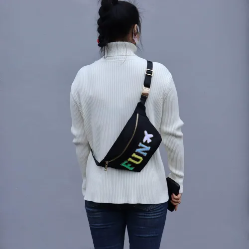 Vista 5 de YogoRun Riñonera Bolso de la correa de las mujeres para los hombres Nylon, Negro-Fun, Moda