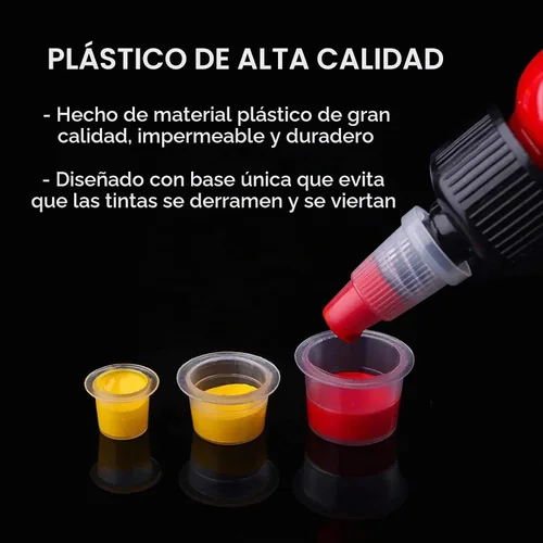 Vista 4 de Autdor Tapas de tinta pequeñas – 200 piezas de vasos de pigmento de tatuaje, vasos desechables de tinta de tatuaje para Microblading, maquillaje