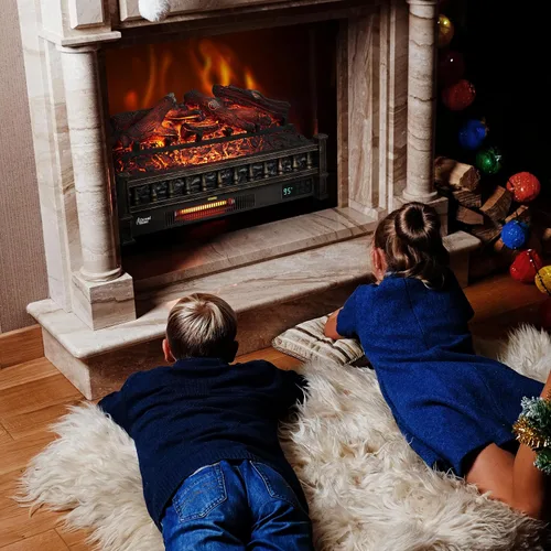 Vista 7 de TURBRO Eternal Flame - Calentador eléctrico de cuarzo infrarrojo WiFi de 26 pulgadas con sonido crujiente, troncos de madera de limón realistas