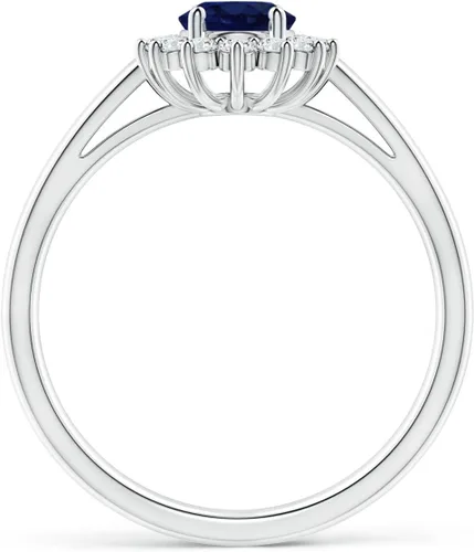 Vista 2 de Angara Anillo de zafiro azul natural inspirado en la princesa Diana con halo de diamantes (0.85 quilates de zafiro azul) Talla 3-13