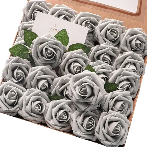 Vista 53 de Floroom Flores artificiales, 25 piezas de rosas falsas de espuma dorada antigua de aspecto real con tallos para ramos de boda DIY, centros de mesa